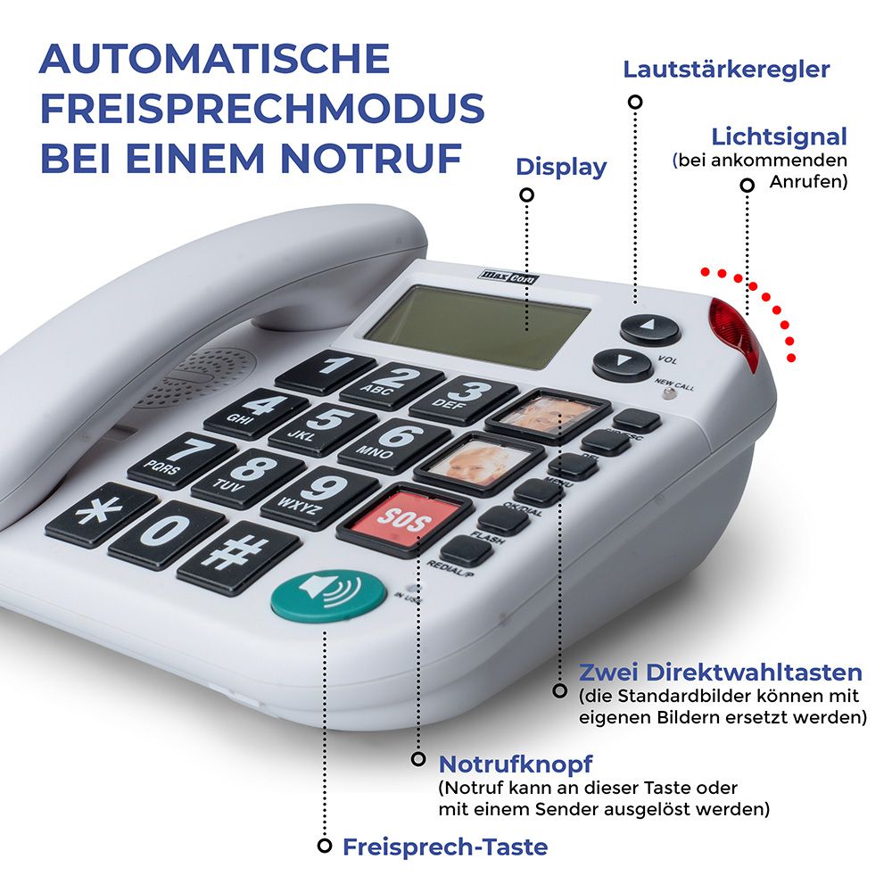 MAXCOM KXTSOS 481 Seniorentelefon mit  2 Armband- und 2 Umhängesender