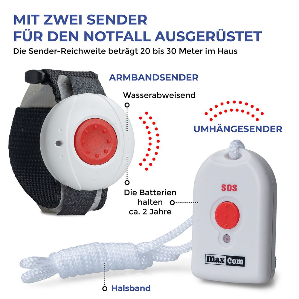 MAXCOM KXTSOS 481 Seniorentelefon mit  2 Armband- und 2 Umhängesender